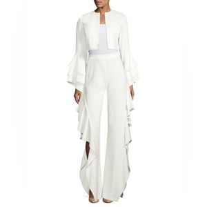 NWT! Alice + Olivia Estelle Ruffle Side Slit Pants- Off White size 4
